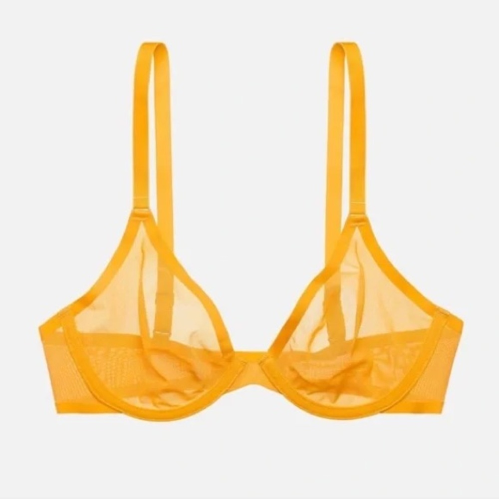 CUUP The Plunge Mesh Unlined Sheer Underwire Adjustable Strap Bra Marigold 34F